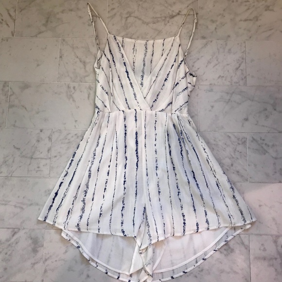 Dresses & Skirts - Open Back Blue and White Romper